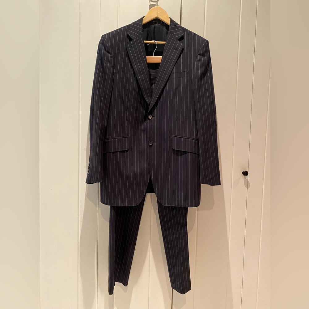 Dunhill Italian-made navy pinstripe suit